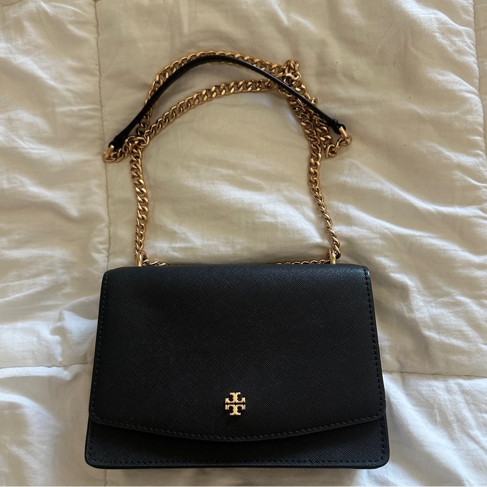 Tory Burch Black Crossbody Bag with Gold Chain